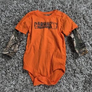 Carhartt One-Piece Bodysuit Orange Camouflage Long Sleeve Cotton 24M